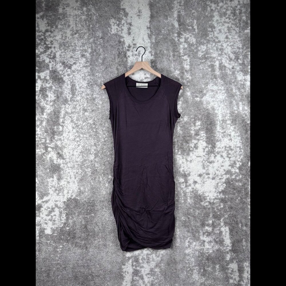A.L.C Dress XS Womens Burgundy Sheath Ruched Italian Linen Knit Sleeveless